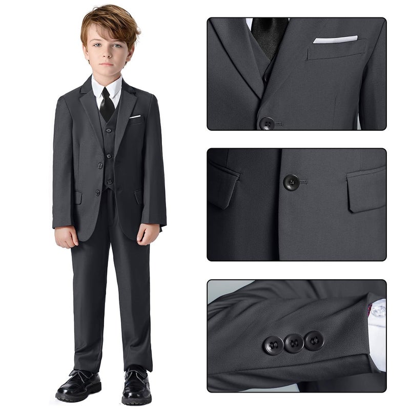 Lycody Boy Tuxedo Suits for Kids Boys Size 14 Suit Slim Fit Toddler Ring Bearer Outfit Dark Gray - Image 3